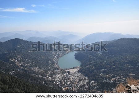 View of nanital lake and himalaya from naina peak. 