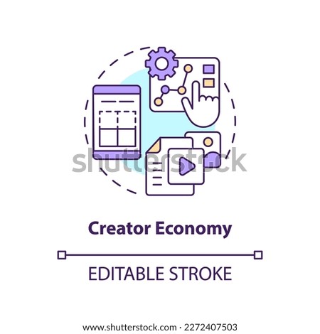 Creator economy concept icon. Business digitization process. Layer of metaverse abstract idea thin line illustration. Isolated outline drawing. Editable stroke. Arial, Myriad Pro-Bold fonts used