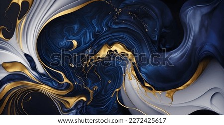 Blue Marble and gold abstract background vector. Marbling wallpaper design with natural luxury style swirls of marble and gold powder. Royalty-Free Stock Photo #2272425617