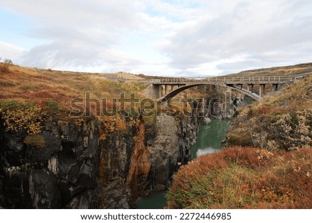 Iceland River course canyon in autumn landscape