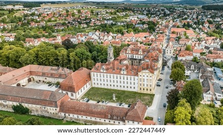 Aerial view, Germany, Bavaria, Franconia, Middle Franconia, Ellingen, Ellingen Residence, with Ellingen estate and castle brewery, High Baroque