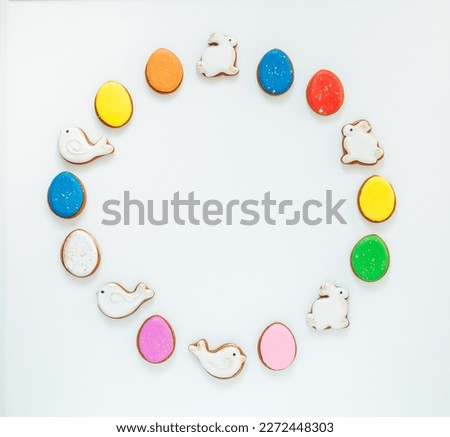 lots of Easter gingerbread on a white background. High quality photo space for text flatly