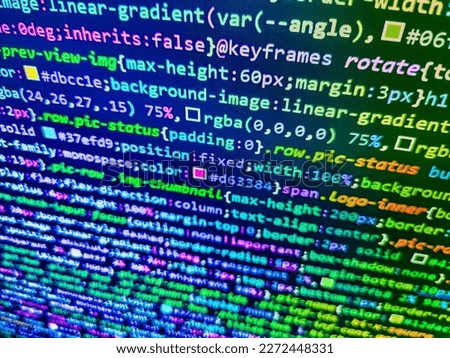 Abstract modern virtual computer script. Matrix byte of binary data rian code running abstract background in dark blue digital style. Computer programming source code
