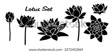 Lotus flowers silhouettes. Black lily. Flowers stencil wall art. 