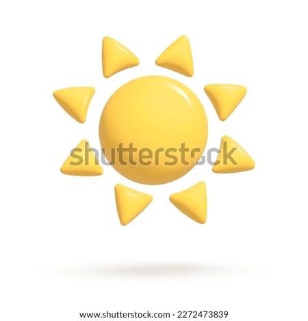 Vector 3d icon isolated on white background. Weather icon. Yellow sun with rays. Vector illustration for postcard, icons, poster, banner, web, design, arts.