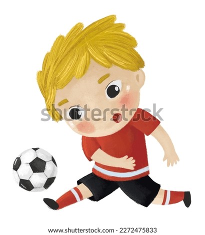 cartoon scene with kid playing running sport ball soccer football - illustration