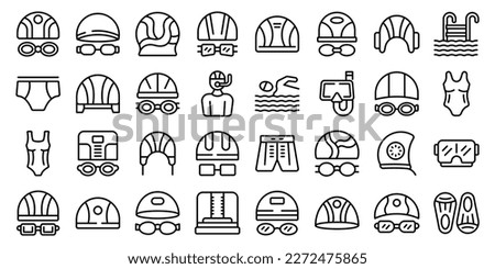 Swimming cap icons set outline vector. Swim pool. Water cap Royalty-Free Stock Photo #2272475865