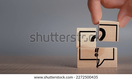 Problem and solution, Root cause analysis  concepts. Question mark symbol for FAQ, Define problems to find answer,test, survey. Question mark sign in wooden cubes with copy space background. Royalty-Free Stock Photo #2272500435