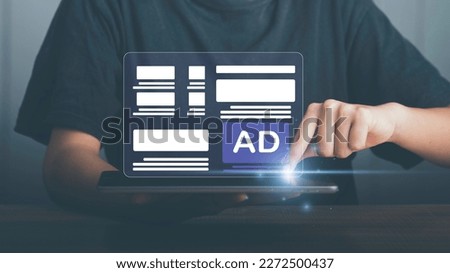 Online programmatic advertising in feed on computer screen. Optimize advertisement target optimize click through rate and conversion. Ads dashboard digital marketing strategy analysis for branding . Royalty-Free Stock Photo #2272500437