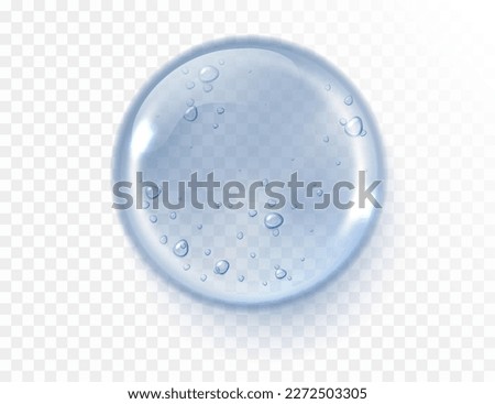 Glycerin gel texture isolated on transparent background. Blue serum drop. Realistic Liquid gel with bubbles.