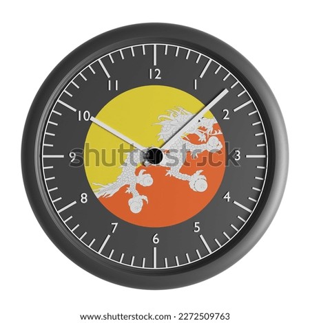 Signs and symbols. Design element. 3D illustration. Wall clock with the flag of Bhutan