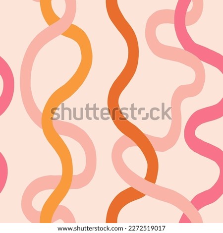 Vector twisted curvy lines pattern. Abstract seamless texture with hand drawn swirl lines. Funky background in retro style Royalty-Free Stock Photo #2272519017