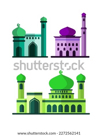 Elegant Flat Modern Islamic Mosque Building, Suitable For Diagrams, Maps, Infographics, Illustrations And Other Graphic Related Assets. perfect for ramadan celebration.
