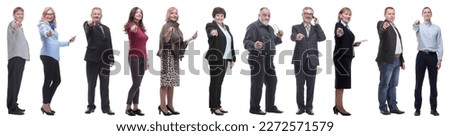 group of business people showing finger at camera