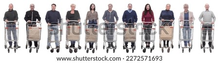 collage group of people with cart isolated on white