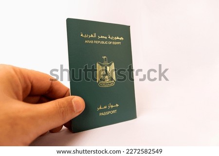 hand with Egyptian passport immigration set seamless background