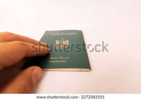 hand with Egyptian passport immigration set seamless background