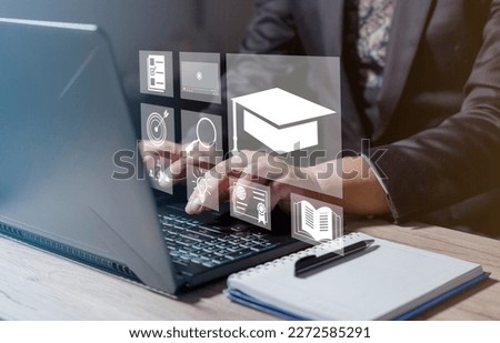 Businessman using a computer to webinar online, education on internet, e-learning concept, education on internet, Online Courses concept, Towards a path success