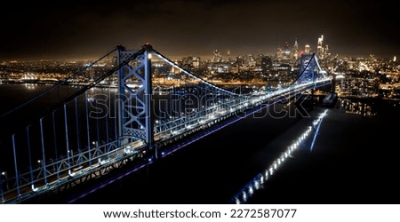 Aerial view over Philadelphia and Ben Franklin Bridge at night - street photoraphy