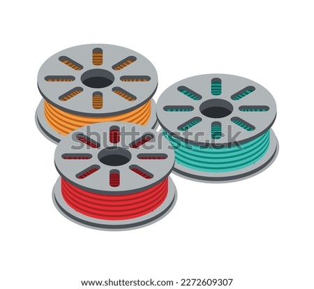 Colorful 3d printing filament spools isometric icon vector illustration Royalty-Free Stock Photo #2272609307