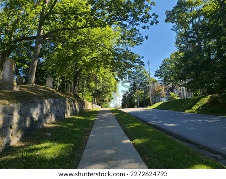 A sidewalk along a street corner on a sunny day.