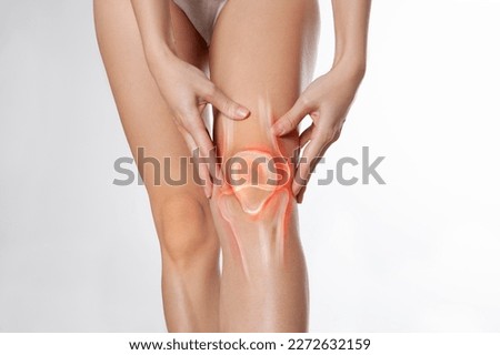Knee pain, meniscus inflamed, human leg medically accurate representation of an arthritic knee joint. Persistent, sharp discomfort in the knee joint, accompanied by swelling and stiffness	
 Royalty-Free Stock Photo #2272632159