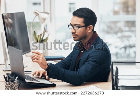 Laptop, administration and business man focus on finance spreadsheet, bank software or financial accounting. Bookkeeping account data, office gesture and consultant problem solving payroll system Royalty-Free Stock Photo #2272636273