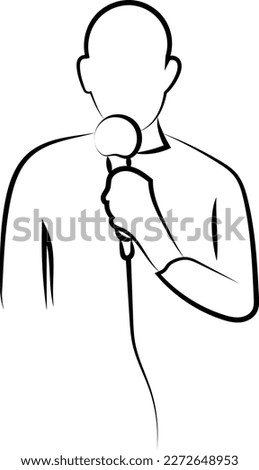  Hand Drawn Line Drawing Icon of a Giving a Speech Using Microphone.
