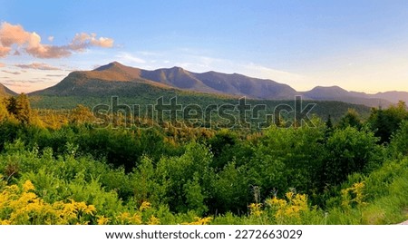 Beautiful overlook view of Mount Hancock from the Kancamagus Highway in New Hampshire. Valley of flowers with the mountain in the background. Royalty-Free Stock Photo #2272663029