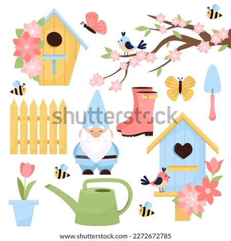 Set of vector elements on the theme of spring. Spring items. Collection of decorative elements.