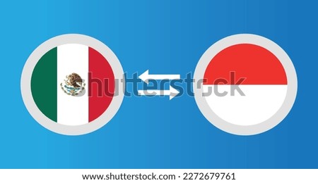 round icons with Mexico and Indonesia flag exchange rate concept graphic element Illustration template design

