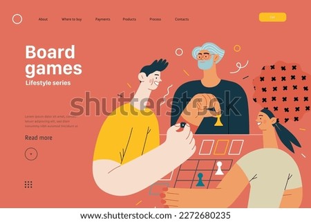 Lifestyle website template - Board games - modern flat vector illustration of people playing a board card game with a dice. People activities concept Royalty-Free Stock Photo #2272680235