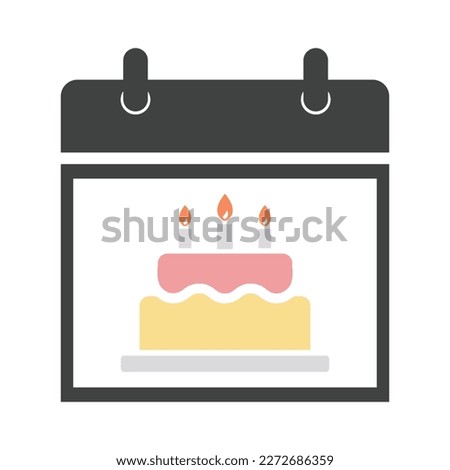 Birthday icon. Calendar with cake vector symbol. Celebration of the Birthday, Anniversary, Christmas, Office party concept. Birthday cake on calendar Vector Illustrations.