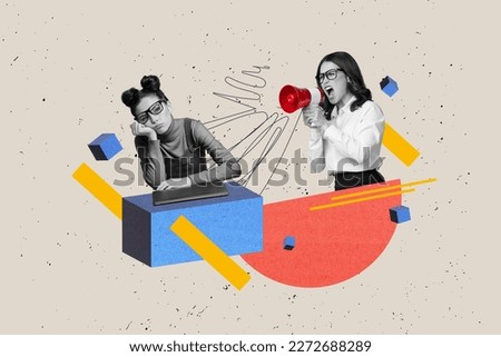 Creative photo artwork illustration 3d collage of angry serious loud professor scream at bored lazy student isolated drawing background Royalty-Free Stock Photo #2272688289