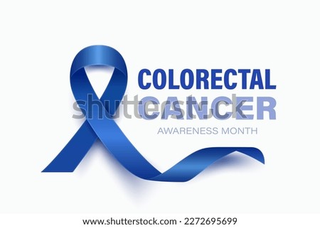 Colorectal Cancer Banner, Card, Placard with Vector 3d Realistic Dark Blue Ribbon on White Background. Colon Cancer Awareness Month Symbol Closeup. World Colorectal, Colon Cancer Day Concept