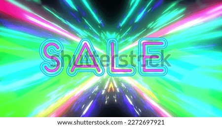 Image of sale text on multi coloured background. Global social media, fashion, digital interface and connections concept digitally generated image.