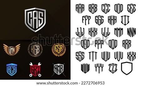 3 Letter monogram shield for logo, embroidery or initials emblem Royalty-Free Stock Photo #2272706953