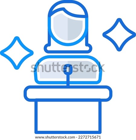 Speaker business people icon with blue outline style. speaker, symbol, isolated, loudspeaker, speech, sign, sound. Vector Illustration