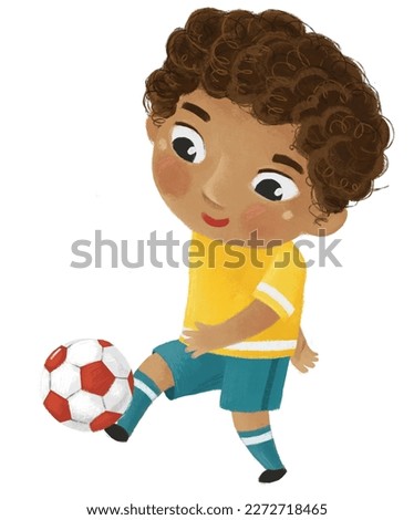 cartoon scene with kid playing running sport ball soccer football hobby - illustration for kids