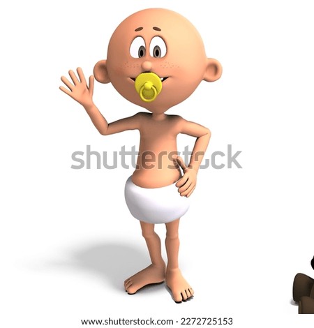 3D-illustration of a cute and funny cartoon baby with a diaper and a pacifier. 3D Illustration