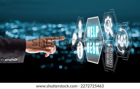 Communication Service Help Desk Concept, Person hand touching Help desk icon on virtual screen. Royalty-Free Stock Photo #2272725463