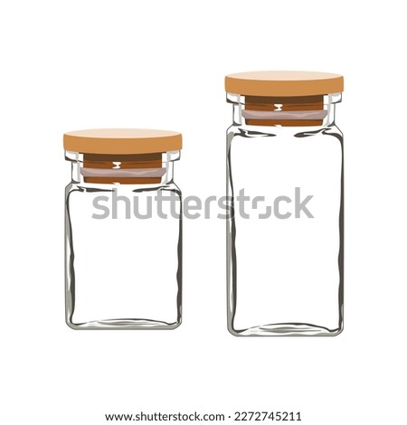 Seasoning Jar Square, Plain bottle,  Glass Container Seasoning Bottle Kitchen and Outdoor Camping Seasoning Container Spice Jars. Small and tall glass bottle vector hand drawing on white background. Royalty-Free Stock Photo #2272745211