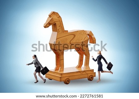 Businesswoman and trojan horse in trap concept