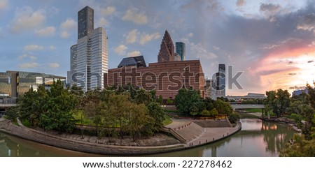Panorama of Downtown Houston Skyline Theater District - Houston Texas