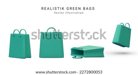 Set of colour green realistic shopping bags in realistic style. Stylish fashionable bag isolated on white background. 3D Vector illustration Royalty-Free Stock Photo #2272800053