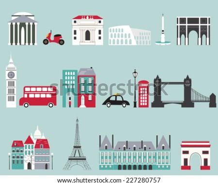 Symbols of famous cities. Vector