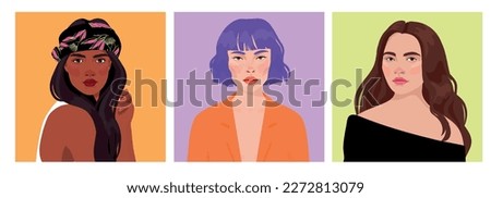 Set of portraits of women of different gender and age. Diversity. flat illustration. Avatar for a social network.	
