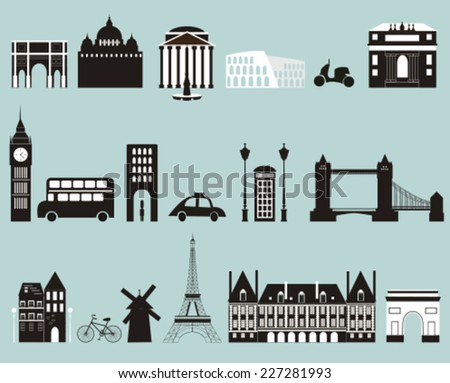 Silhouettes of famous cities. Vector