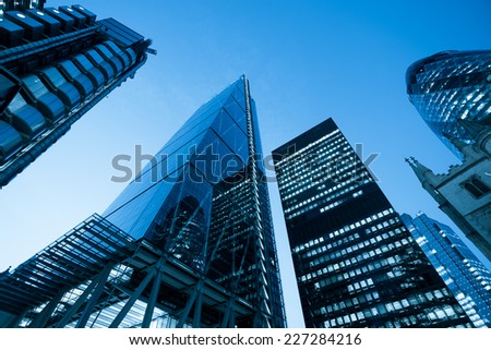 Windows of Skyscraper Business Office, Corporate building in London City, England, UK Royalty-Free Stock Photo #227284216