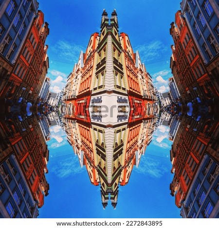 Mirrored images of historical architecture.